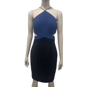 Aqua Two-Tone Blue and Black Halter Cutout Sheath Dress